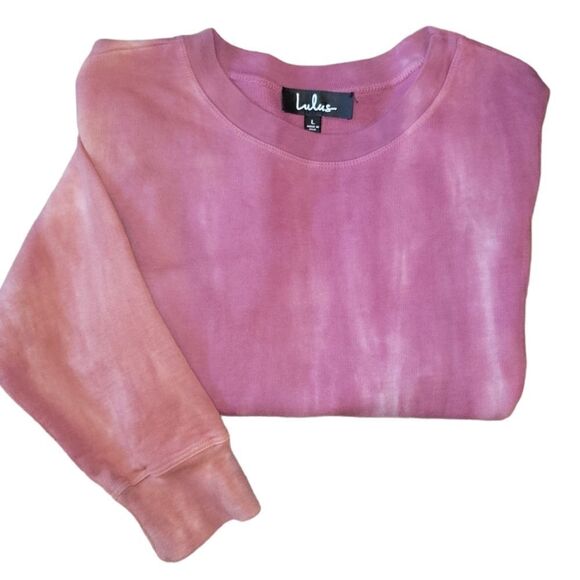 Lulus Cozy Committee Washed Mauve Tie-Dye Cropped Pullover Sweatshirt L - Picture 8 of 12